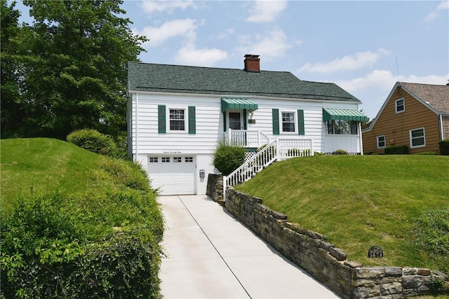 1673 Elderslee Rd, Baldwin Boro, PA 15227 - view of front of property featuring a chimney, driveway, a front lawn, a garage, and roof with shingles