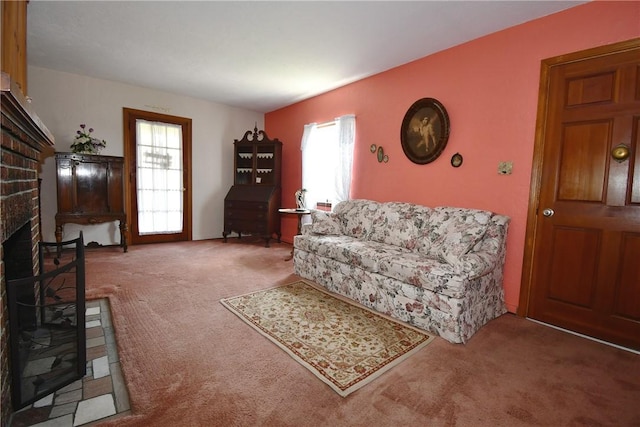 1673 Elderslee Rd, Baldwin Boro, PA 15227 - carpeted living area featuring a brick fireplace and plenty of natural light