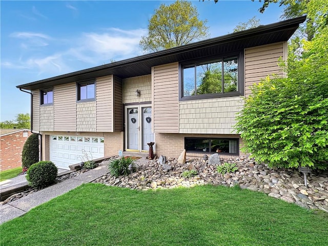 321 Jo Ann Dr, West Mifflin, PA 15122 - bi-level home with a front yard, a garage, and brick siding