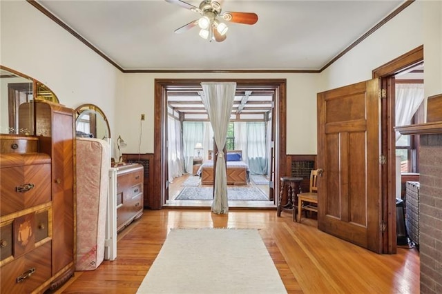 221 E Moody Ave, New Castle/2Nd, PA 16101 - bedroom featuring ornamental molding, wood finished floors, a wainscoted wall, and access to outside