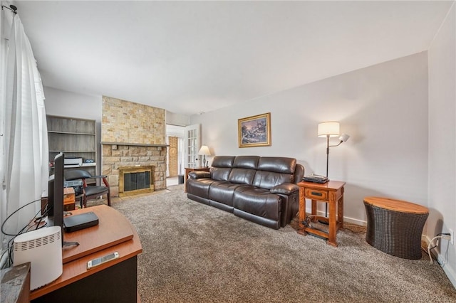 3176 Churchview Ave, Baldwin Boro, PA 15227 - carpeted living room featuring a stone fireplace and baseboards