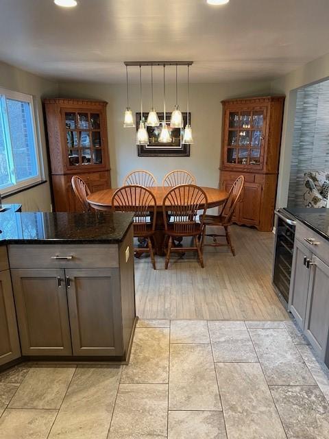 77 Ridgecrest Dr, Wilkins Twp, PA 15235 - dining room featuring beverage cooler, recessed lighting, and light tile patterned floors