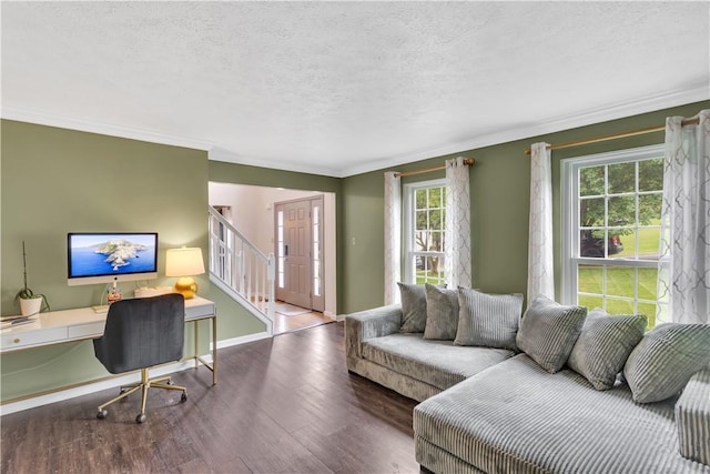 406 Pin Oak Ct, Coraopolis, PA 15108 - office area with a textured ceiling, wood finished floors, and crown molding