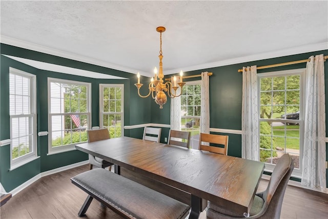 406 Pin Oak Ct, Coraopolis, PA 15108 - dining space with a chandelier, crown molding, wood finished floors, and a textured ceiling