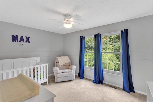 406 Pin Oak Ct, Coraopolis, PA 15108 - carpeted bedroom featuring a nursery area and ceiling fan