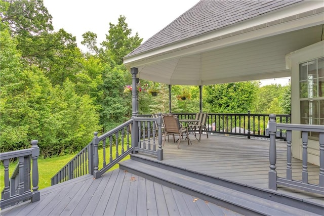 406 Pin Oak Ct, Coraopolis, PA 15108 - deck with outdoor dining area and view of wooded area