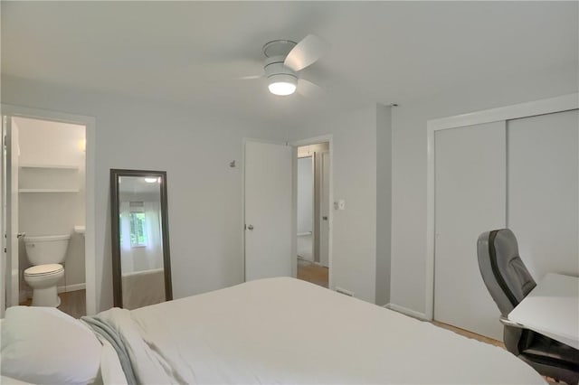 156 Dwellington Dr, Middlesex Twp, PA 16059 - bedroom with a closet, connected bathroom, and a ceiling fan