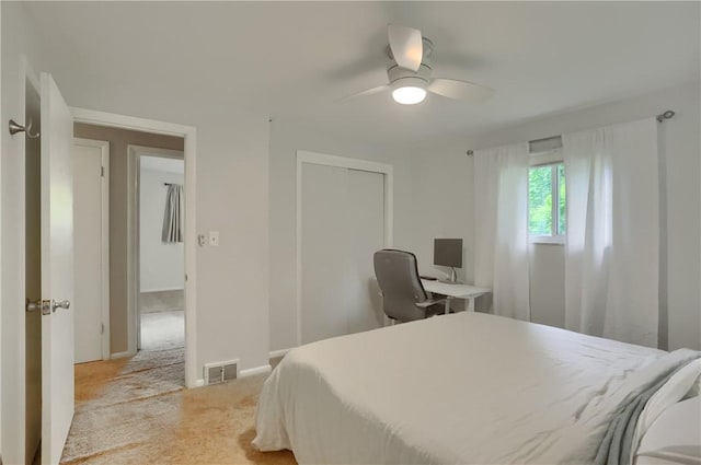 156 Dwellington Dr, Middlesex Twp, PA 16059 - bedroom with light carpet, a closet, and a ceiling fan