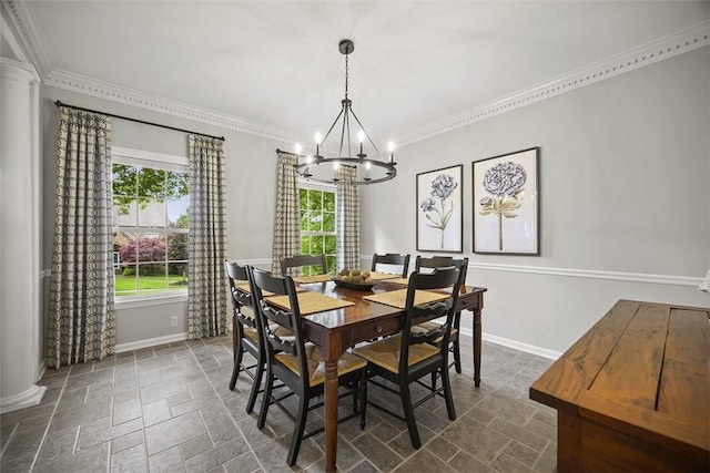140 Golfview Dr, Adams Twp, PA 15044 - dining room with a chandelier, stone tile flooring, and crown molding