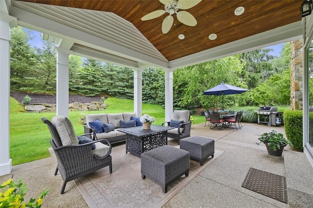 140 Golfview Dr, Adams Twp, PA 15044 - view of patio / terrace featuring an outdoor living space, a grill, outdoor dining space, and ceiling fan