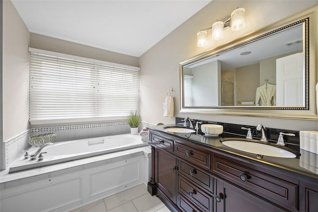 140 Golfview Dr, Adams Twp, PA 15044 - bathroom featuring double vanity, a bath, and tile patterned flooring