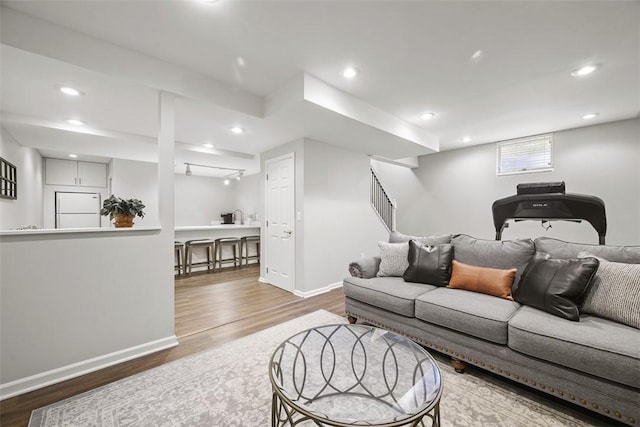 140 Golfview Dr, Adams Twp, PA 15044 - living area featuring wood finished floors, recessed lighting, and stairway