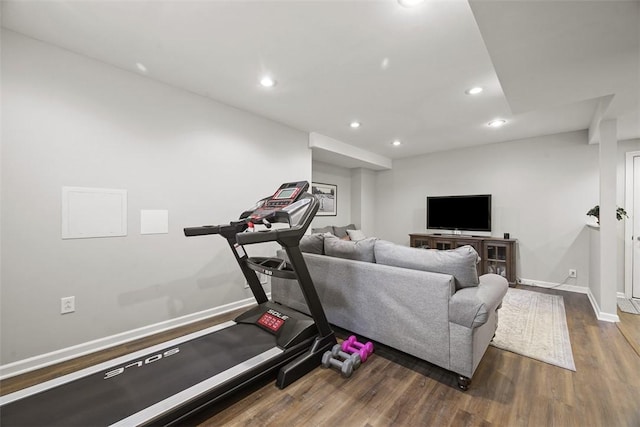 140 Golfview Dr, Adams Twp, PA 15044 - exercise room with dark wood finished floors and recessed lighting