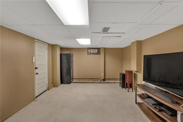 314 Sleepy Hollow Rd, Mt Lebanon, PA 15228 - finished below grade area with freestanding refrigerator and a paneled ceiling