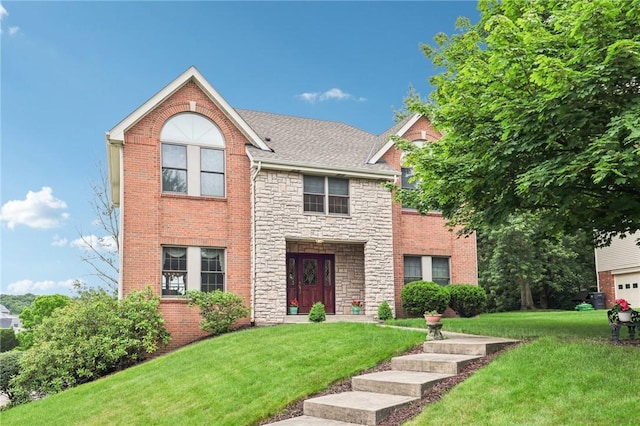 1386 Royal Oak Dr, Marshall, PA 15090 - view of front of property featuring stone siding, a front lawn, and brick siding