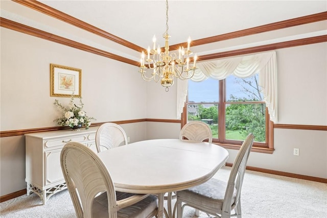1386 Royal Oak Dr, Marshall, PA 15090 - dining space with light colored carpet, a chandelier, and crown molding