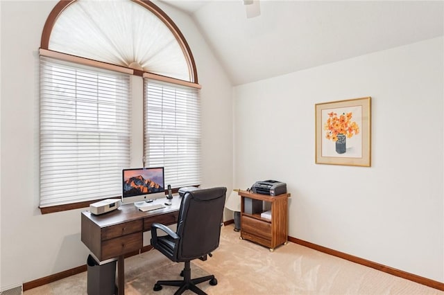 1386 Royal Oak Dr, Marshall, PA 15090 - office space featuring lofted ceiling, a ceiling fan, and light colored carpet