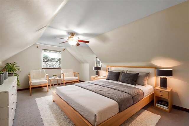 129 Temona Dr, Pleasant Hills, PA 15236 - bedroom featuring a ceiling fan, carpet flooring, and vaulted ceiling