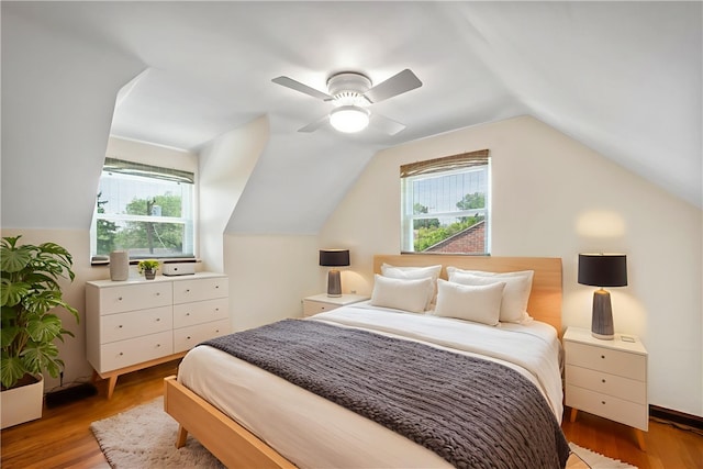 129 Temona Dr, Pleasant Hills, PA 15236 - bedroom featuring wood finished floors, lofted ceiling, and a ceiling fan