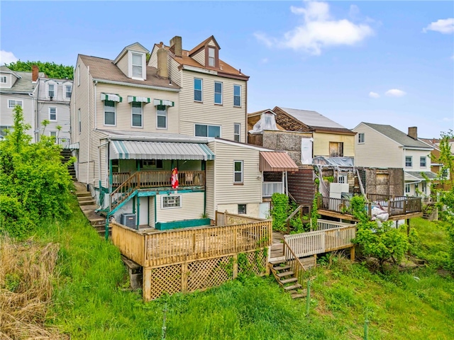 1908 Saint Paul St, South Side, PA 15203 - rear view of house with stairway, a deck, and a residential view