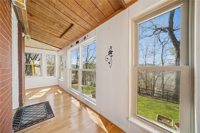 201 Hickory Way, Oakmont, PA 15139 - unfurnished sunroom with wood ceiling, lofted ceiling, and wood finished floors