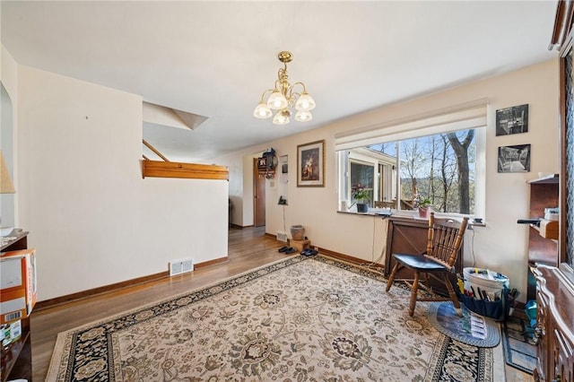 201 Hickory Way, Oakmont, PA 15139 - office area featuring wood finished floors and a chandelier
