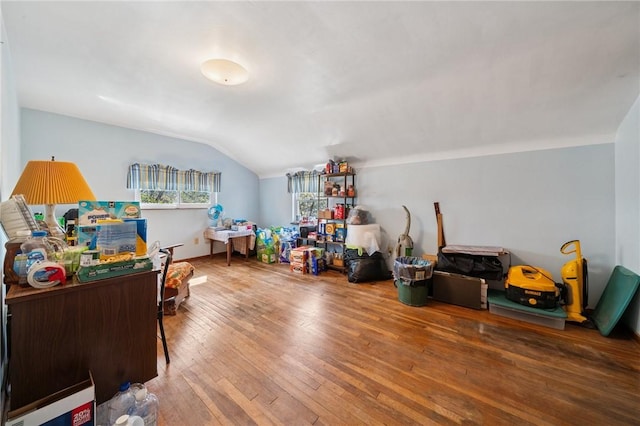 201 Hickory Way, Oakmont, PA 15139 - game room with vaulted ceiling and hardwood / wood-style flooring