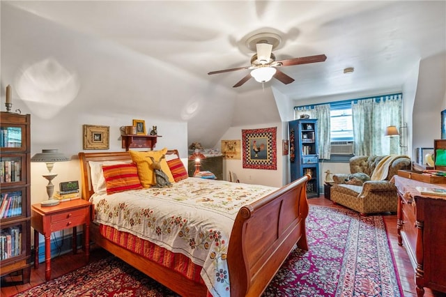 125 Richey Ave, Observatory Hill, PA 15214 - bedroom featuring wood finished floors, cooling unit, lofted ceiling, and a ceiling fan
