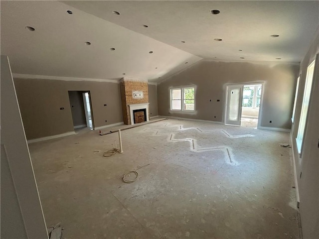 232 Lola Ct, Robinson Twp Nwa, PA 15136 - unfurnished living room featuring a large fireplace and lofted ceiling