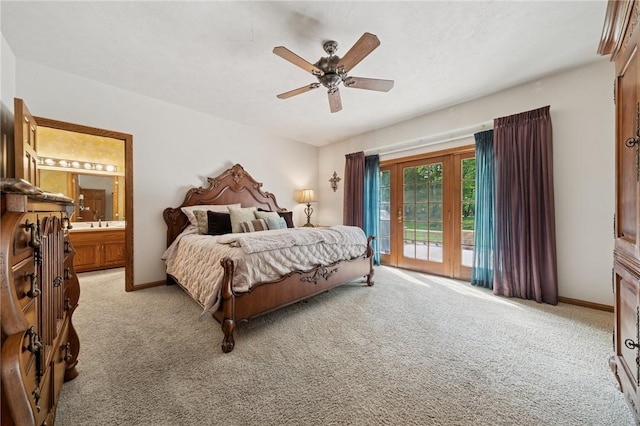101 Blackthorn Dr, Penn Twp But, PA 16002 - bedroom featuring light colored carpet, access to exterior, a ceiling fan, and ensuite bath