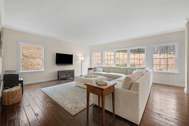 406 Oak Ridge Ct, Pine Twp Nal, PA 16046 - living room featuring dark wood finished floors and crown molding