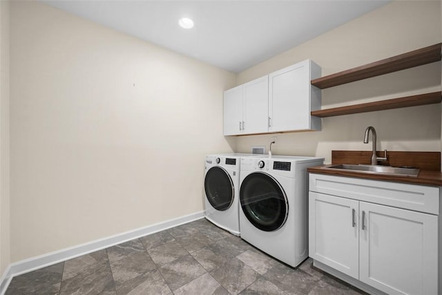 406 Oak Ridge Ct, Pine Twp Nal, PA 16046 - laundry area featuring independent washer and dryer, cabinet space, stone finish flooring, and recessed lighting