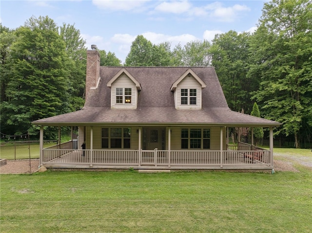 29 Cherry Tree Ln, Mercer Boro Mer, PA 16137 - farmhouse with a porch, a front yard, and a chimney