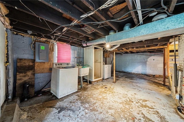 320 Cline St, E Pittsburgh, PA 15112 - unfinished basement featuring washer / dryer and electric panel