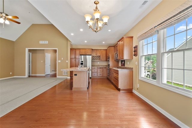 121 Anglers Way, Peters Twp, PA 15317 - kitchen featuring open floor plan, light wood finished floors, a chandelier, stainless steel appliances, and recessed lighting