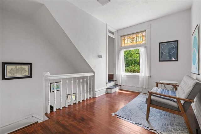 1037 Chislett St, Morningside, PA 15206 - living area featuring wood finished floors and an upstairs landing
