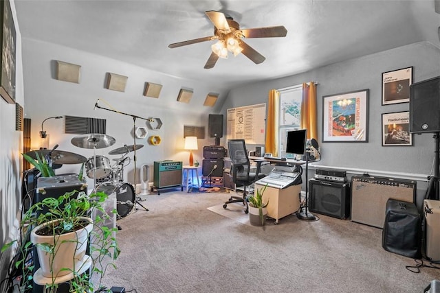 1037 Chislett St, Morningside, PA 15206 - office space with a ceiling fan, carpet, and vaulted ceiling