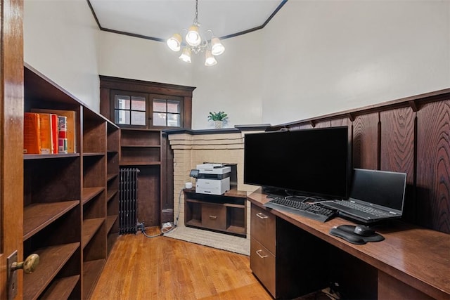 81 Dinsmore Ave, Crafton, PA 15205 - home office with light wood-style flooring and a chandelier