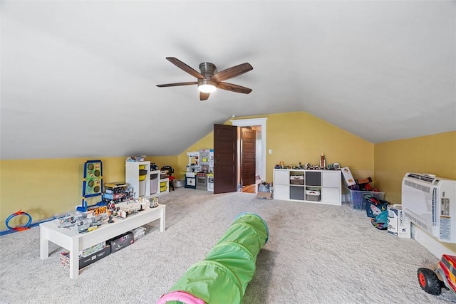 81 Dinsmore Ave, Crafton, PA 15205 - game room with carpet floors, lofted ceiling, a ceiling fan, and heating unit