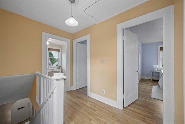 4035 Ludwick St, Squirrel Hill, PA 15217 - corridor with attic access, an upstairs landing, and light wood-style floors