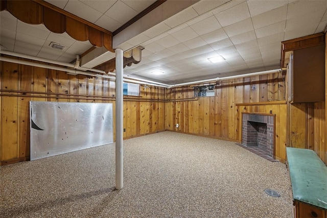 4035 Ludwick St, Squirrel Hill, PA 15217 - finished below grade area with a fireplace, wooden walls, and carpet floors