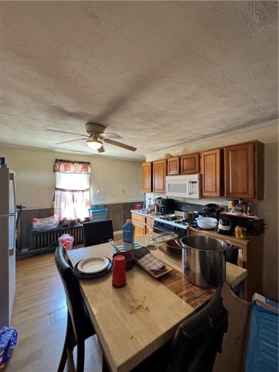 200 Jarvis St, Aliquippa, PA 15001 - dining room with a ceiling fan, wainscoting, light wood-style floors, and a textured ceiling