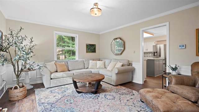 609 Twin Pine Rd, Fox Chapel, PA 15215 - living area with ornamental molding and dark wood-style floors