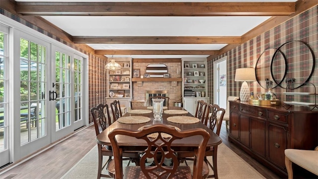 609 Twin Pine Rd, Fox Chapel, PA 15215 - dining space with light wood-style flooring, beam ceiling, and french doors