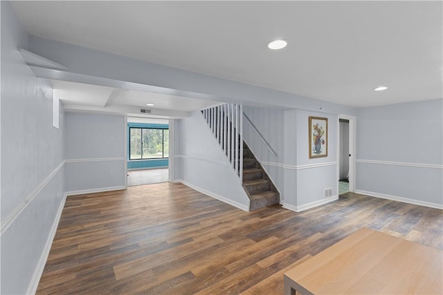 1028 Roseanne Ave, Banksville/Westwood, PA 15216 - basement featuring stairway, wood finished floors, and recessed lighting