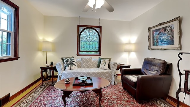 217 Monroe Dr, Ross Twp, PA 15229 - living area featuring a ceiling fan and wood finished floors