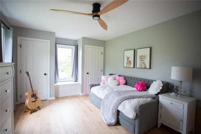255 Camp Run Rd, Lancaster Twp, PA 16037 - bedroom featuring light wood-type flooring and ceiling fan