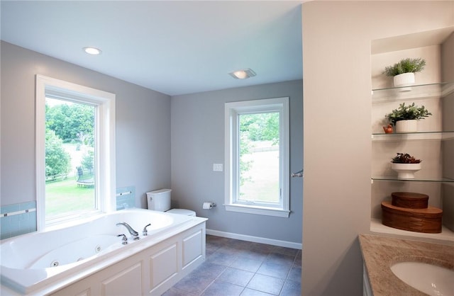 255 Camp Run Rd, Lancaster Twp, PA 16037 - bathroom with a tub with jets, vanity, and tile patterned floors