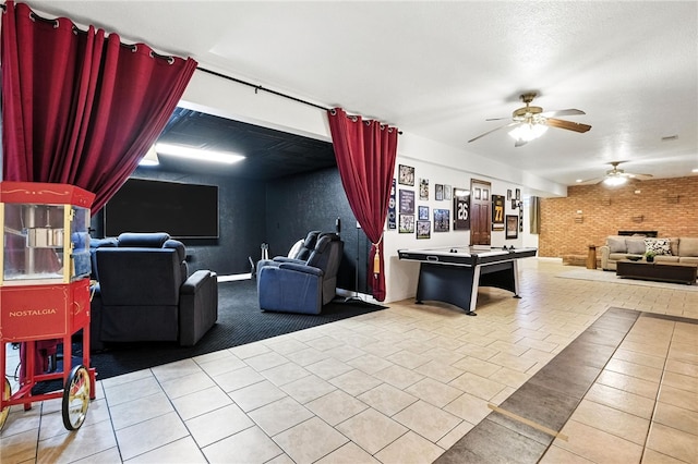 2310 Shamrock Ln, Canonsburg, PA 15317 - tiled living area with ceiling fan and brick wall