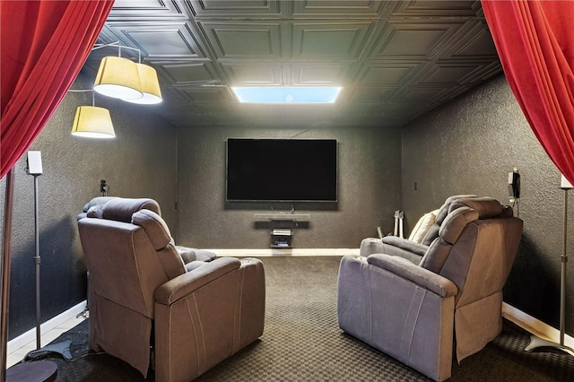 2310 Shamrock Ln, Canonsburg, PA 15317 - home theater featuring a textured wall, carpet, and an ornate ceiling